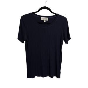 Anthropologie T-Shirt Womens Small Navy Blue Ribbed Short Sleeve Cloth & Stone